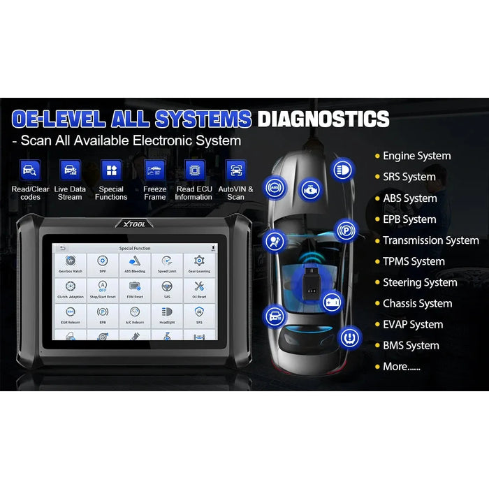 Light Gray XTOOL XT70W Car Diagnostic Scan Tool, Key Coding, Odometer Correction Diagnostic Scanner
