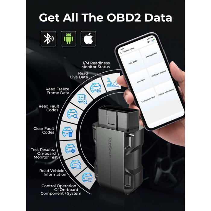 Light Gray TOPDON TOPSCAN PRO ( IOS & Android ) Diagnostic Scan Dongle Full System Diagnostics Diagnostic Scan Tool