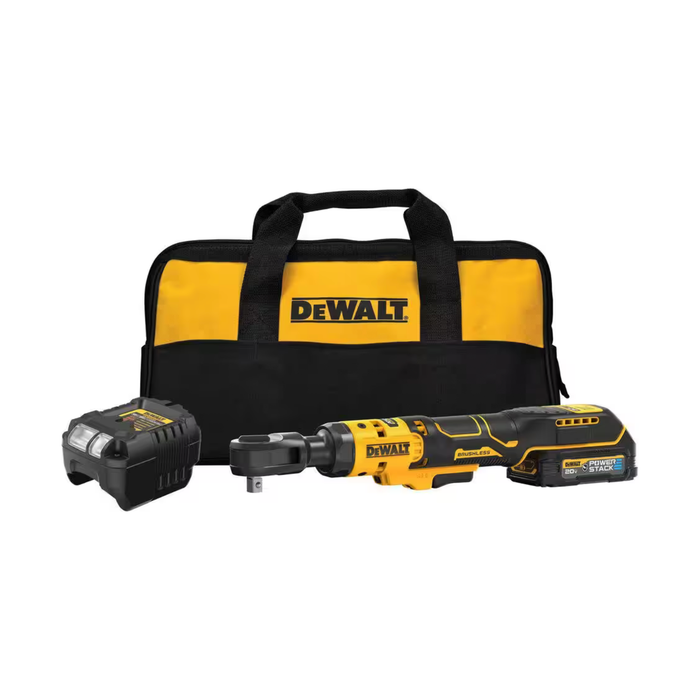 Goldenrod DeWalt Lithium-Ion Cordless 3/8 in. Ratchet Kit Power Stack Battery