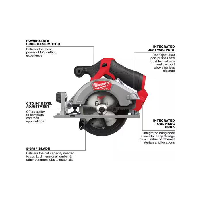 Gray Milwaukee M12 FUEL 12V Lithium-Ion Brushless 5-3/8 in. Cordless Circular Saw (Tool-Only) Circular Saw