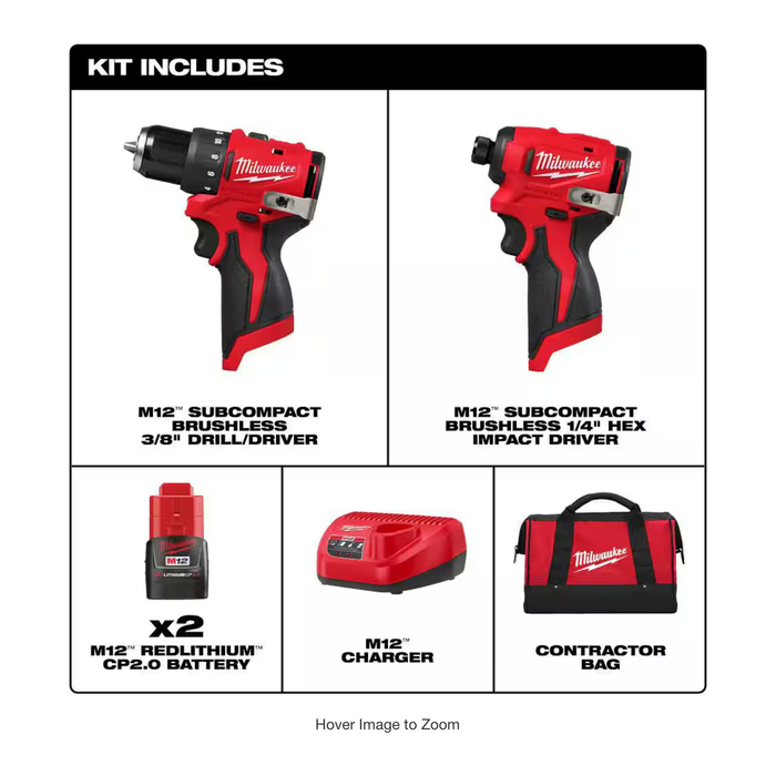 Black Milwaukee M12 Drill and Impact Driver Combo Kit w/2 Batteries and Bag (2-Tool) Drills
