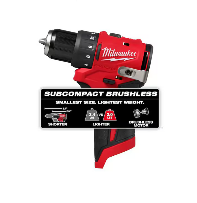 White Smoke Milwaukee 3401-20 M12 Subcompact Brushless 3/8" Drill/Driver (Tool-Only) Drills