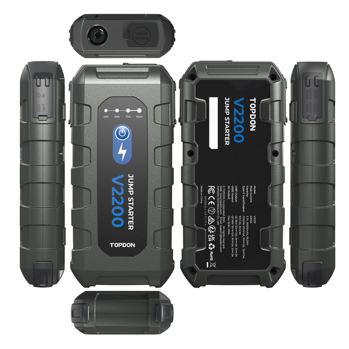 Dark Slate Gray TOPDON V2200 2200A Jump Starter, Power Bank, 12V Car Starting Device Vehicle Jump Starters