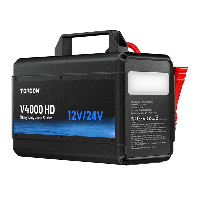 White Smoke TOPDON V4000 HD Heavy Duty Jump Starter (12V / 24V, 4000A) Vehicle Jump Starters