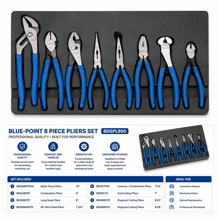 White Smoke Blue-Point 8 Piece Professional Pliers Set – BDGPL800 Pliers