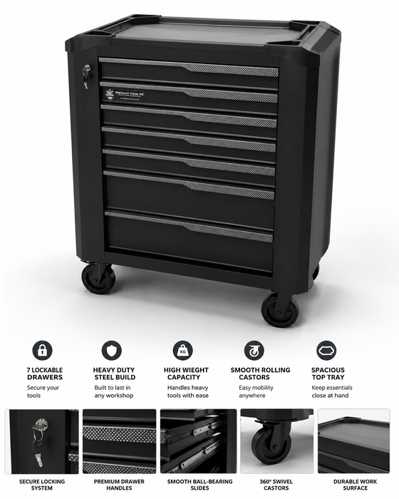 White Smoke DTNZ 33” 7 Drawer Heavy Duty Roller Cabinet – Steel Tool Chest with Lockable Drawers Tool Storage