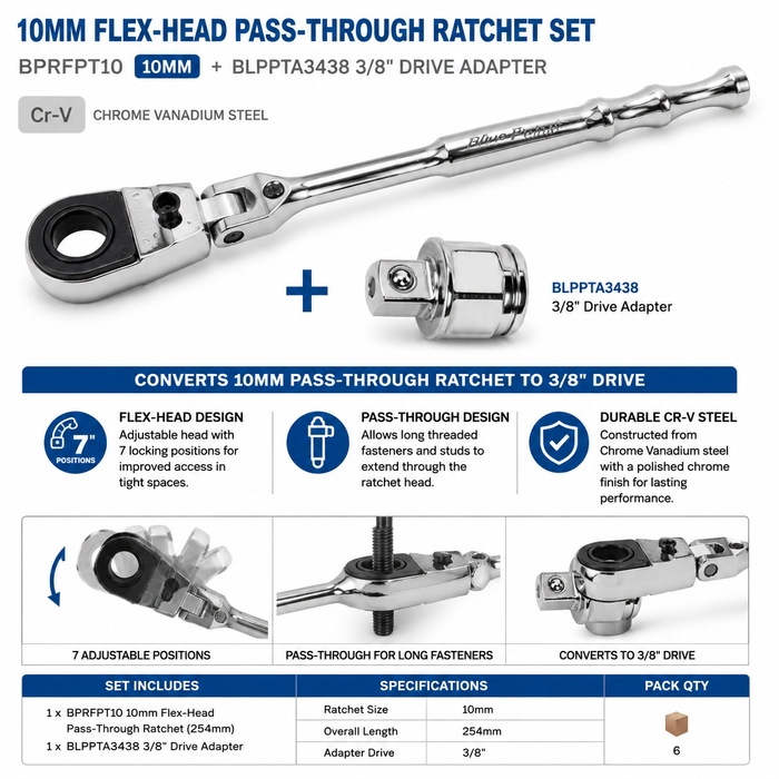 White Smoke Blue Point Flexi Head Ratchet 3/8" Drive Ratchet