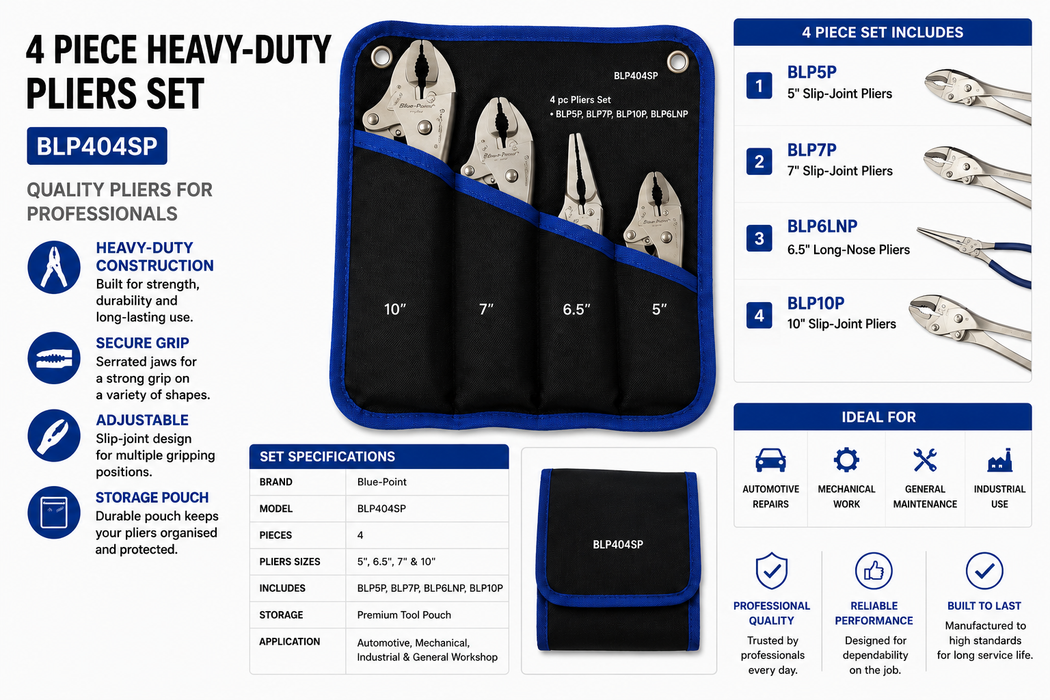 White Smoke Blue-Point 4 Piece Heavy-Duty Pliers Set – BLP404SP Pliers