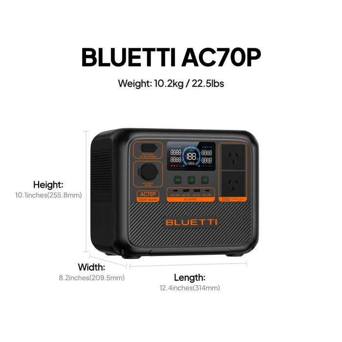 BLUETTI AC70P Portable Power Station + PV120 Solar Panel