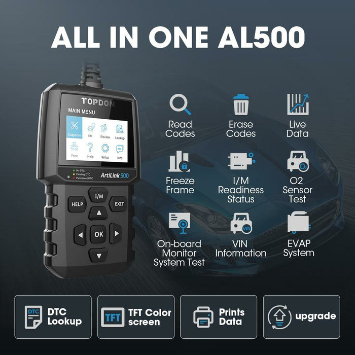 Dark Slate Gray TOPDON AL500 Code Reader Check Engine Light Scan Tool Full OBD2 Vehicle Diagnostic Scanners