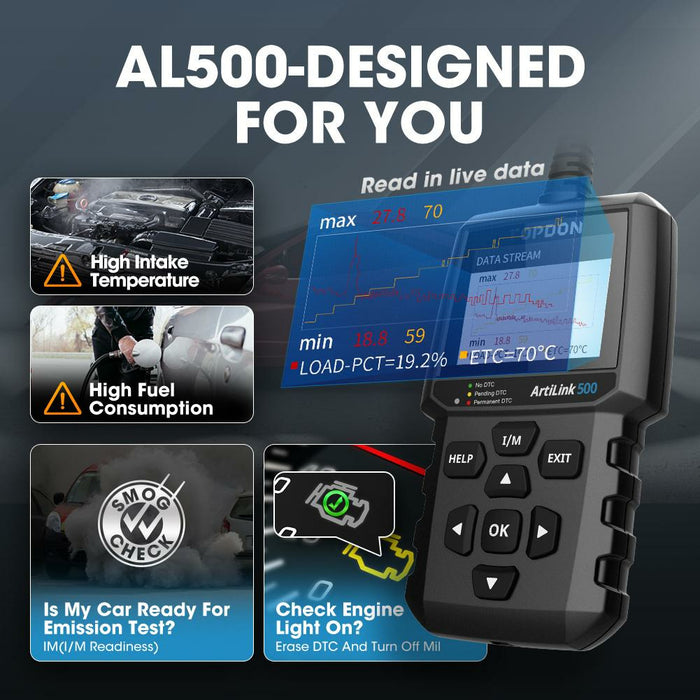 Dark Slate Gray TOPDON AL500 Code Reader Check Engine Light Scan Tool Full OBD2 Vehicle Diagnostic Scanners