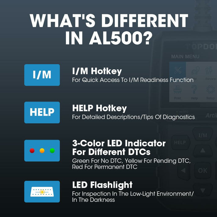 Dark Slate Gray TOPDON AL500 Code Reader Check Engine Light Scan Tool Full OBD2 Vehicle Diagnostic Scanners