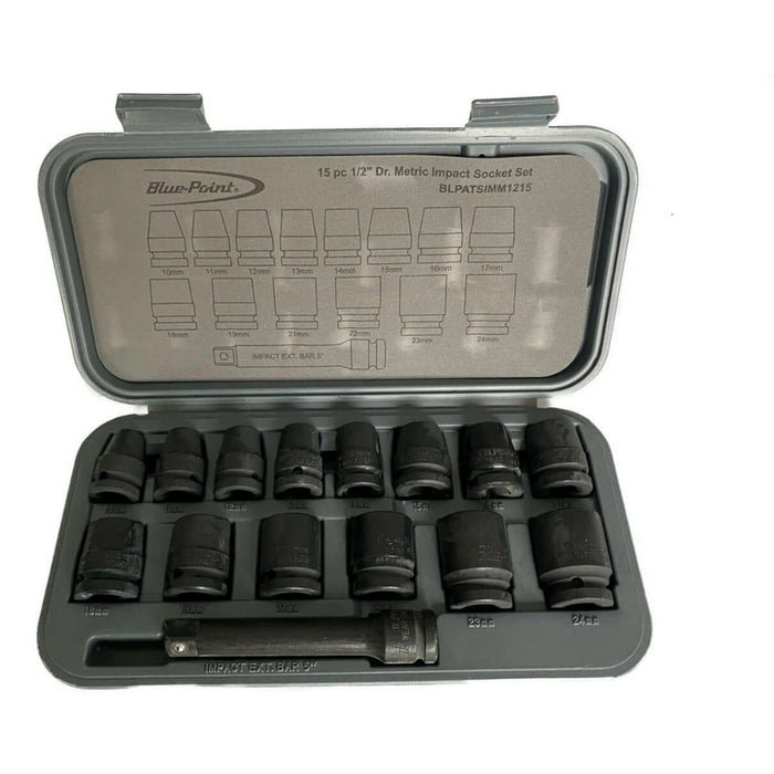 Blue Point 1/2" Drive Impact Socket Set, 15pc BLPATSIMM1215