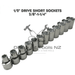 Slate Gray Blue Point 1/2" Drive Short Sockets 3/8"-1-1/4" Sockets