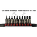 Dark Slate Gray Blue Point 1/4 Drive Internal Torx Sockets T8 - T50 Sockets