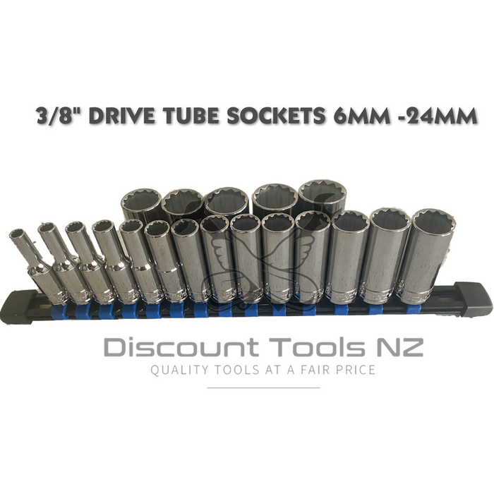Dim Gray Blue Point 3/8" Tube Sockets 6mm -24mm, Double Hex Sockets