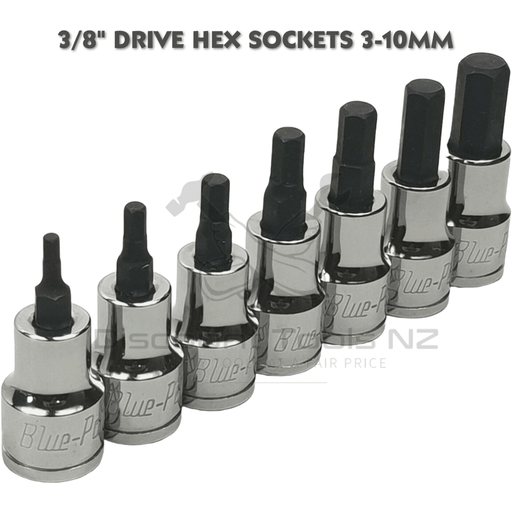 Light Slate Gray Blue Point 3/8" Drive Hex Sockets 3mm - 10mm Sockets