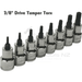 Light Slate Gray Blue Point 3/8" Drive Tamper-Proof Torx Bits T10 - T55, 10 Sockets Sockets