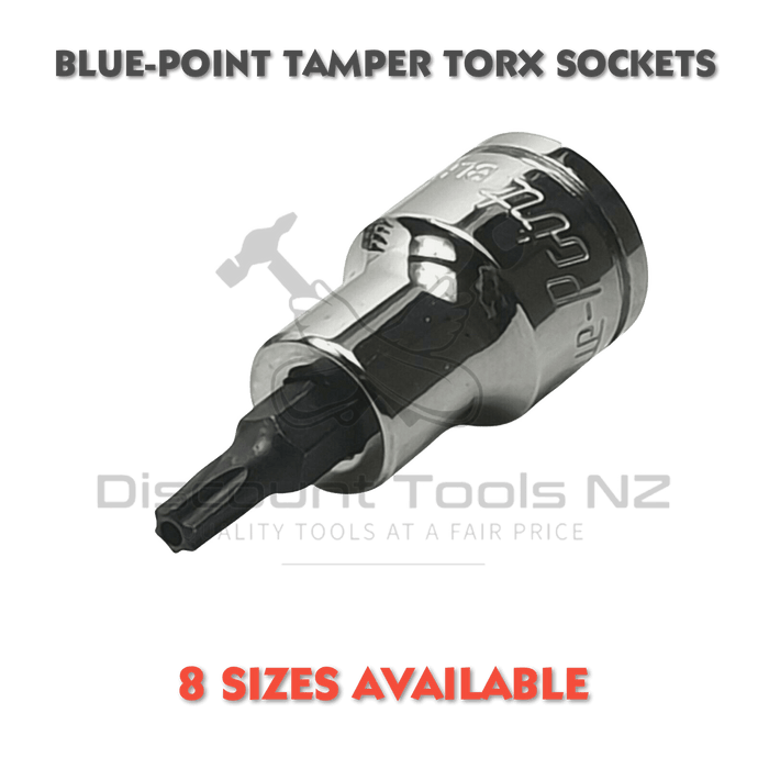blue point 3/8" drive tamper torx sockets, 8 sizes available