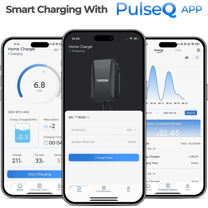 White Smoke TOPDON Pulse Q Level 2 EV Charger, Smart Home Electric Car Charger Vehicle Battery Chargers