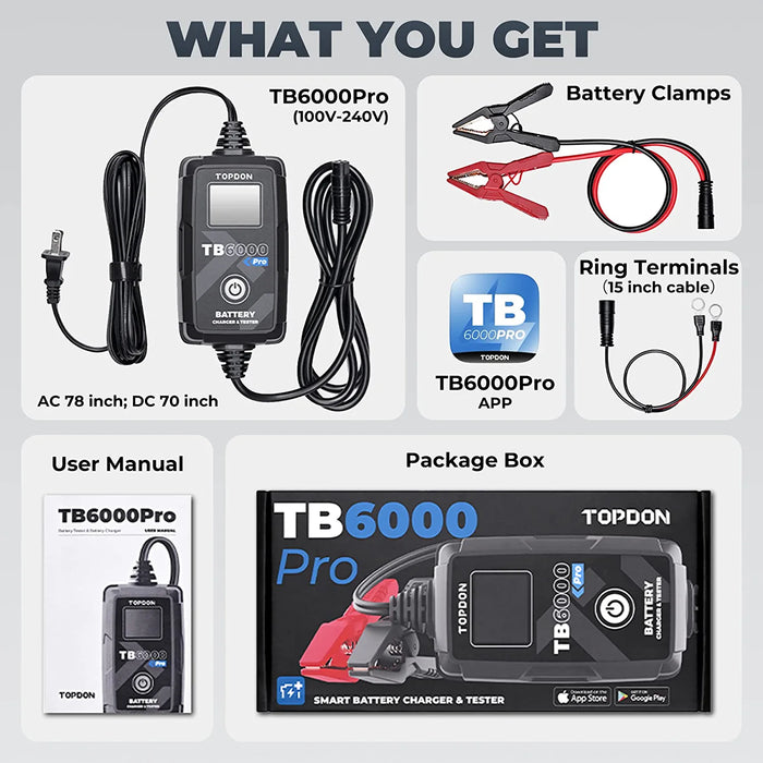 Dark Slate Gray TOPDON TB6000Pro 6Amp 6V/12V, 2 in 1 Battery Charger & Battery Tester Vehicle Battery Chargers