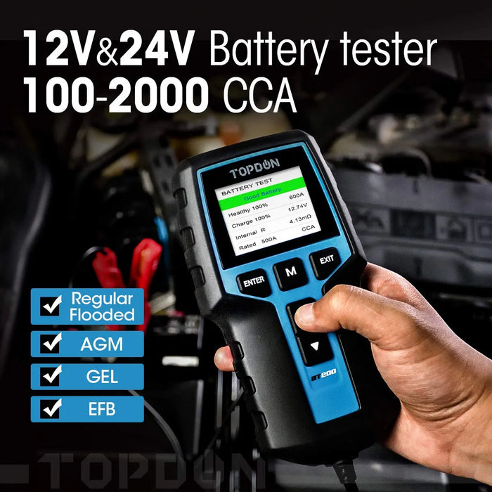 Tan Topdon Car Battery Tester 24V 12V Load Tester, 100-2000CCA Vehicle Battery Testers