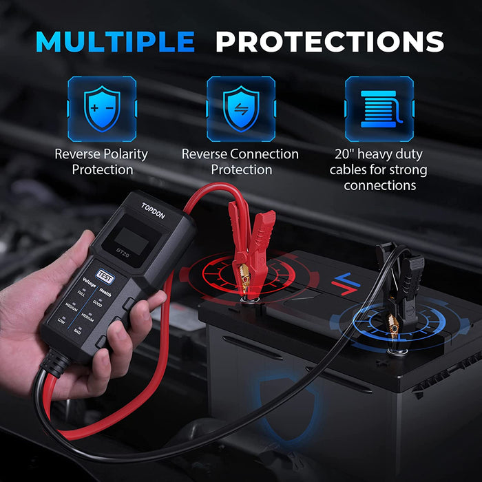 Black TOPDON BT20 12V Battery Tester, Cranking, Charging Test With App Battery Tester