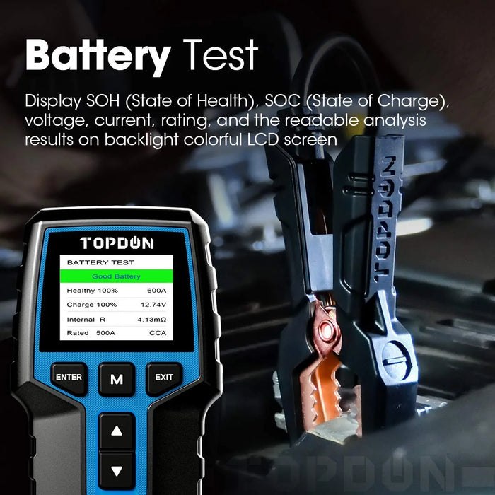 Black Topdon Car Battery Tester 24V 12V Load Tester, 100-2000CCA Vehicle Battery Testers