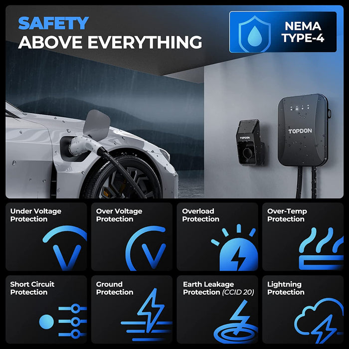 Black TOPDON Pulse Q Level 2 EV Charger, Smart Home Electric Car Charger Vehicle Battery Chargers