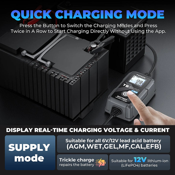 Dark Slate Gray TOPDON TB6000Pro 6Amp 6V/12V, 2 in 1 Battery Charger & Battery Tester Vehicle Battery Chargers