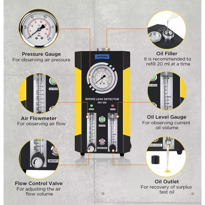 Light Gray AUTOOL SDT206 – Automotive Smoke Leak Detector Machine Leak Detector
