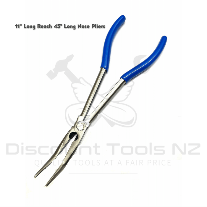 blue point long reach 45° bent needle nose pliers bdg91145cp 11"