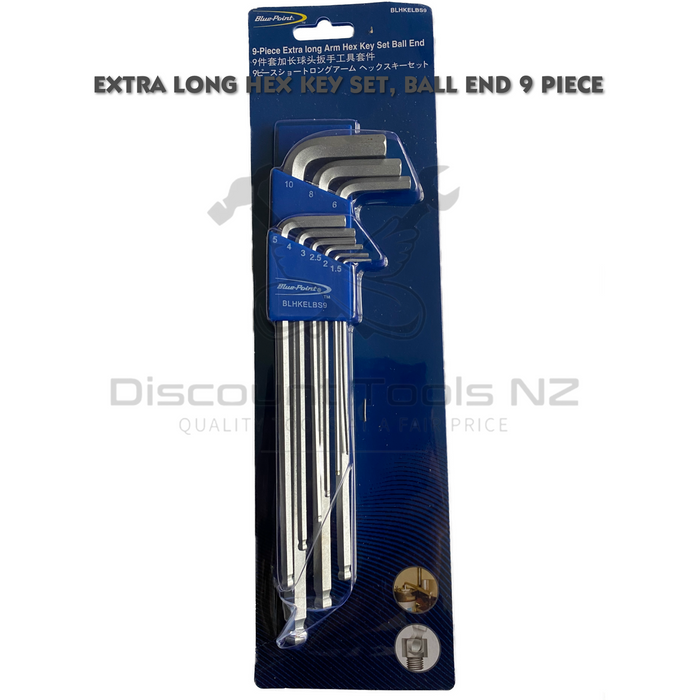 blue point extra long hex key set, ball end 9 piece blhkelbs9