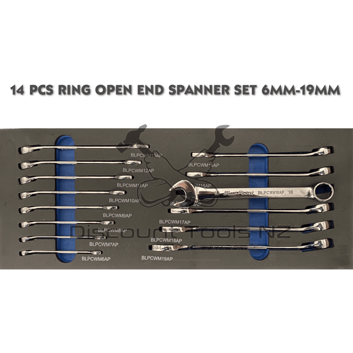 blue point 14 pcs metric ring open end spanner set 6mm-19mm bps4a