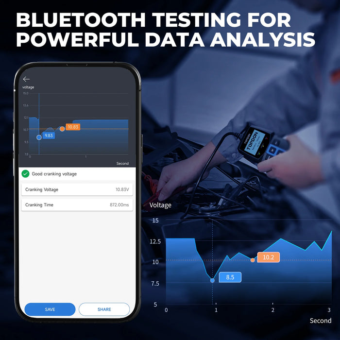 Black TOPDON BT100W 12V Car Battery Tester Wireless Battery Load Tester Cranking Test