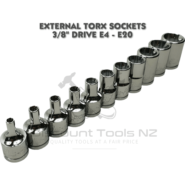 Slate Gray Blue Point External Torx Sockets 3/8" Drive E4 - E20 Sockets