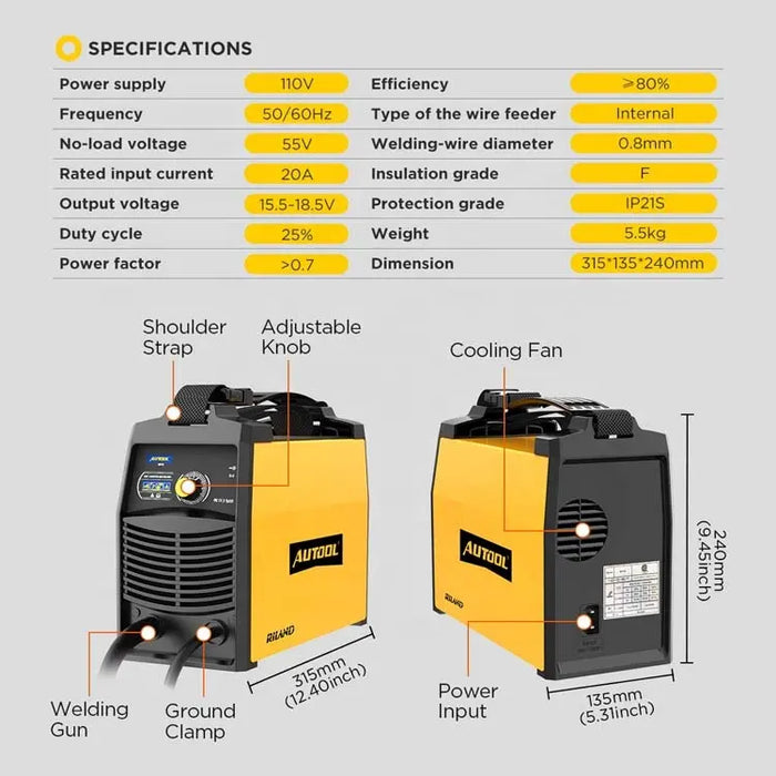 Light Gray AUTOOL ML518 Gasless Portable Mini ARC, MIG Welding Machine Welder