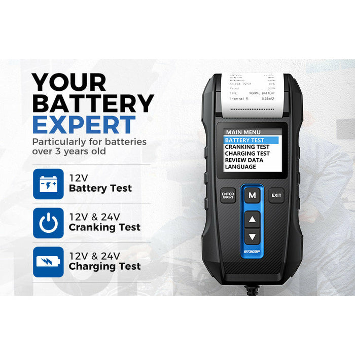 Dark Slate Gray TOPDON BT300P 12V & 24V Car Truck Battery Tester with Printer Vehicle Battery Testers