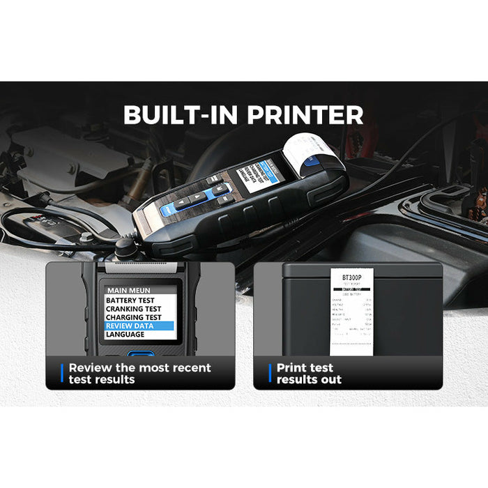 Black TOPDON BT300P 12V & 24V Car Truck Battery Tester with Printer Vehicle Battery Testers