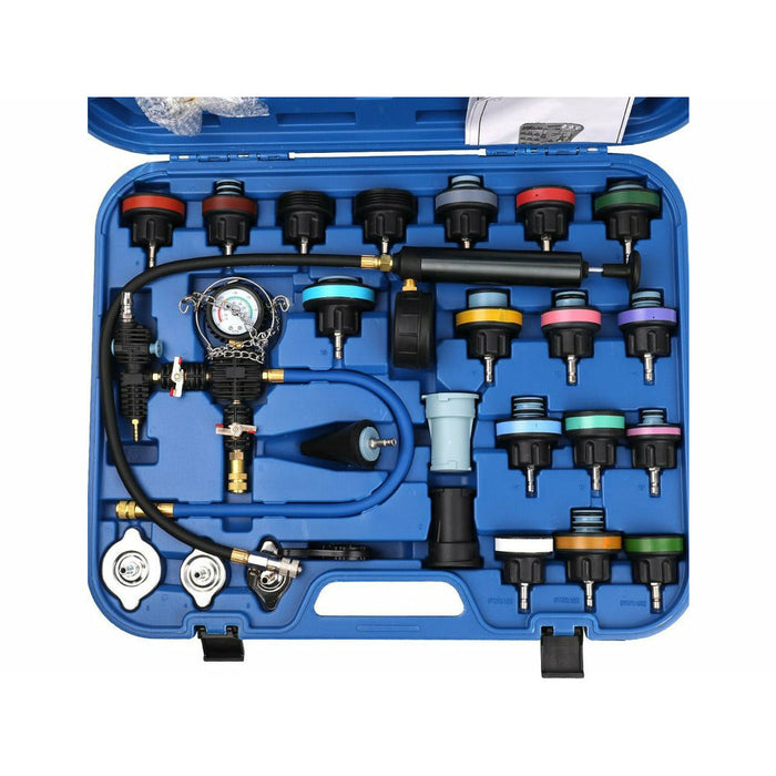 Steel Blue DTNZ Radiator Pressure Tester & Vacuum Refill Kit 27 Piece Work shop tools