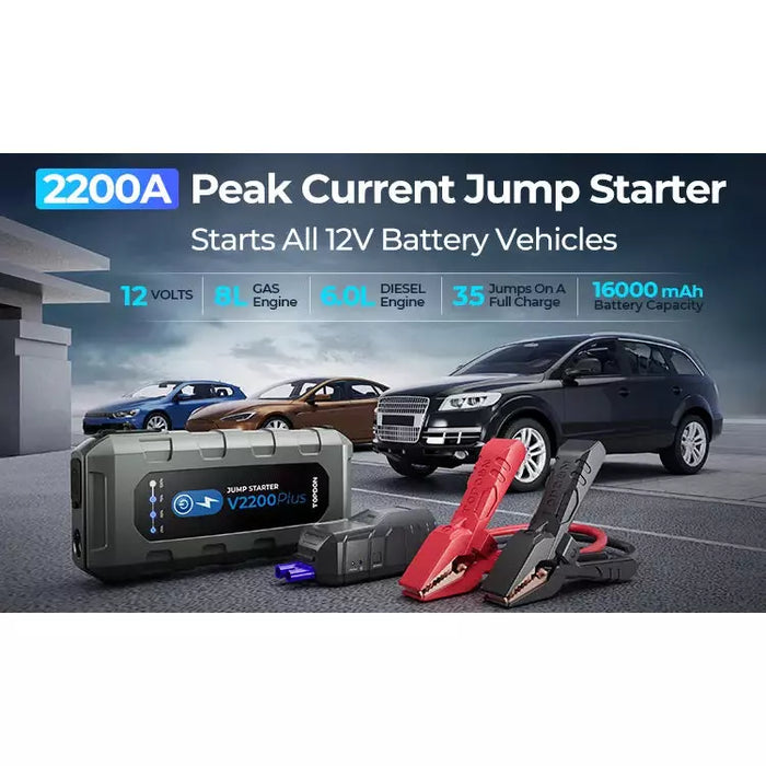 Dark Slate Gray TOPDON V2200Plus 2200A Jump Starter, Battery Tester, Power Bank, 12V Car Starting Device Vehicle Jump Starters