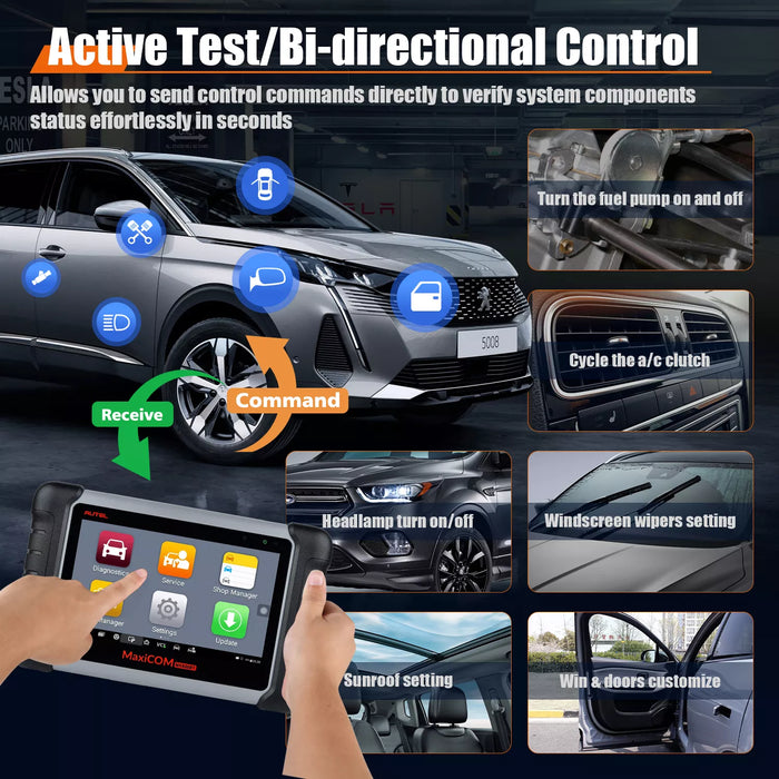 Gray AUTEL MaxiCOM MK808K-BT Full System Diagnostic Scan Tool, Bi-Directional Control Diagnostic Scanner