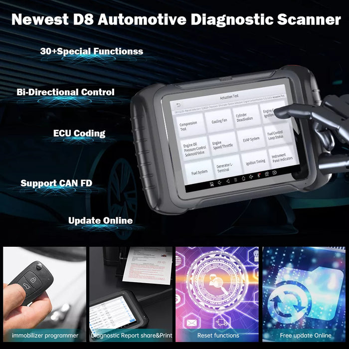 Black XTOOL D8 BT Diagnostic Scanner, Bidirectional,Key Programmer, Odometer Vehicle Diagnostic Scanners