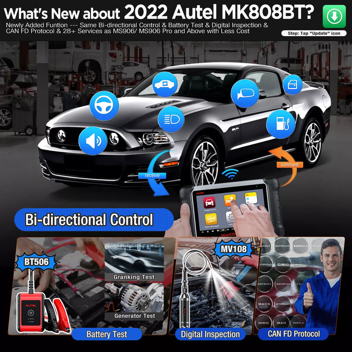 Black AUTEL MaxiCOM MK808K-BT Full System Diagnostic Scan Tool, Bi-Directional Control Diagnostic Scanner