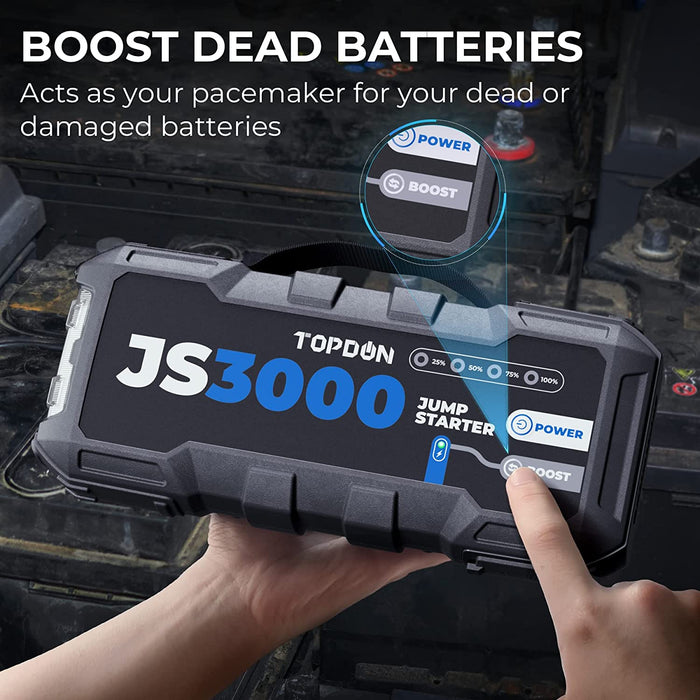 Dark Slate Gray TOPDON Jump Surge 3000 Jump Starter 3000A, Power Bank 2500A Peak Vehicle Jump Starters