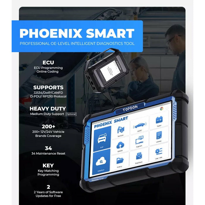 Lavender TOPDON Phoenix Smart 12v/24v Cars & Truck Advanced Intelligent Diagnostic Scan Tool Vehicle Diagnostic Scanners