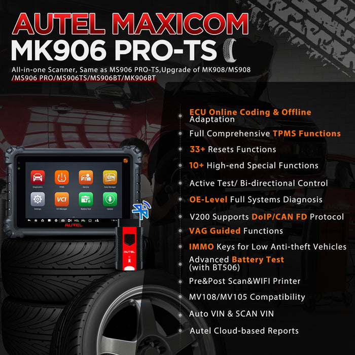 Black AUTEL MaxiCom MK906PRO TS, Diagnostic Scan Tool with TPMS Functions Vehicle Diagnostic Scanners