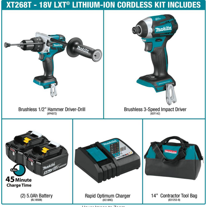 Lavender Makita18V LXT Lithium-Ion Brushless Cordless Combo Kit 5.0 Ah (2-Piece) Drills