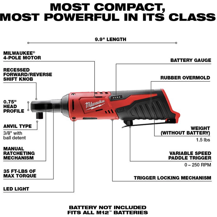 milwaukee m12 3/8 drive ratchet 2457-20 ( bare tool )