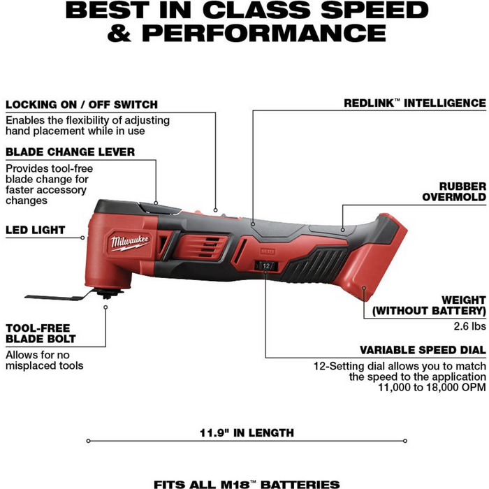 Black Milwaukee M18 18-Volt Lithium-Ion Cordless Oscillating Multi-Tool (Tool-Only) Multi Tools